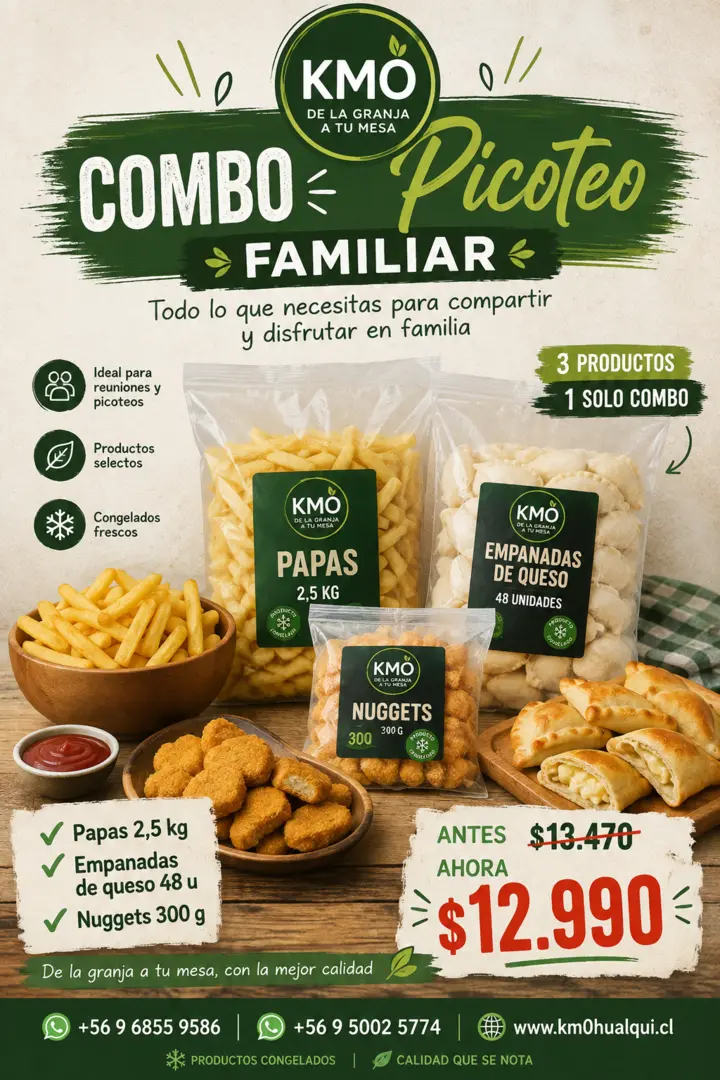 Combo Picoteo Familiar con papas, empanadas de queso y nuggets